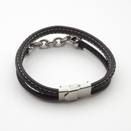 Bracelet cuir chaîne inox