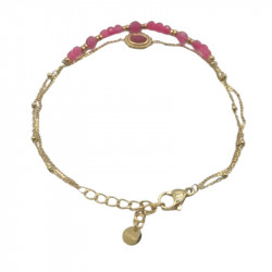 Bracelet acier doré 3 rangs rose