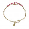 Bracelet acier doré 3 rangs rose